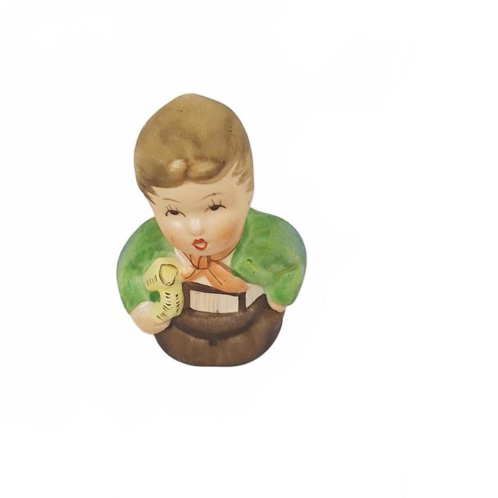 Schmid Hummel Style Porcelain Thimble Boy Figurine Green Jacket Lederhosen 2in